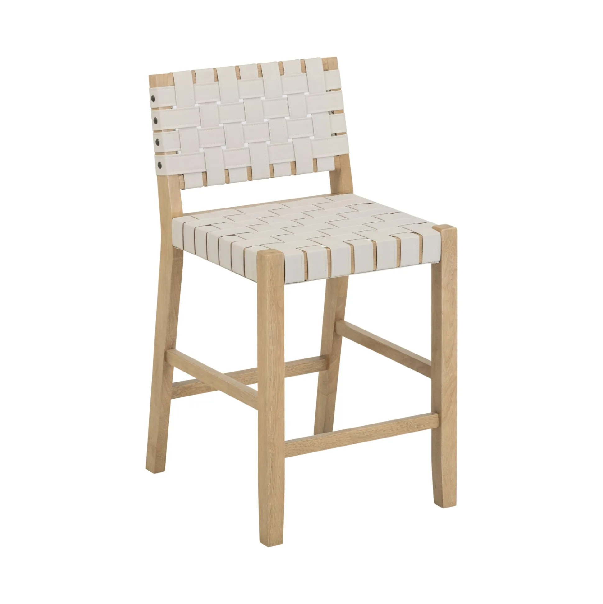 Faux Leather Woven Counter Height Bar Stool Off White