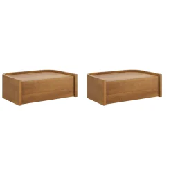 Floating 1-Drawer Rounded Nightstand Light Brown (Set of 2)