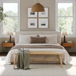 Floating 1-Drawer Rounded Nightstand Light Brown (Set of 2)