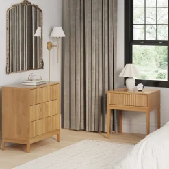 Fluted Dresser and 2 Nightstands Set Warm Pine