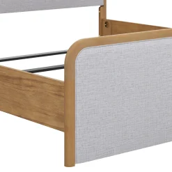 Fluted King Bed Frame with 1 Solid Wood Dresser and 2 Nightstands Set Gray/Light Brown