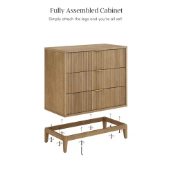 Fluted King Bed Frame with 2 Solid Wood Dressers and 2 Nightstands Set Gray/Light Brown