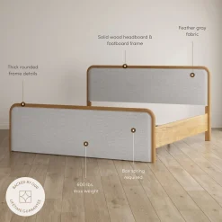 Fluted King Bed Frame with 2 Solid Wood Dressers and 2 Nightstands Set Gray/Light Brown
