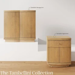 Fluted Nightstand with Drawer and Cabinet Storage Light Brown (Set of 2)