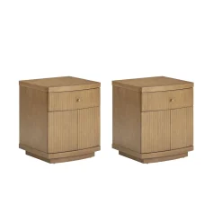 Fluted Nightstand with Drawer and Cabinet Storage Light Brown (Set of 2)