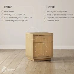 Fluted Nightstand with Drawer and Cabinet Storage Light Brown