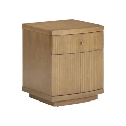 Fluted Nightstand with Drawer and Cabinet Storage Light Brown
