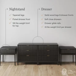Fluted Wood Bedroom Set Black Oak