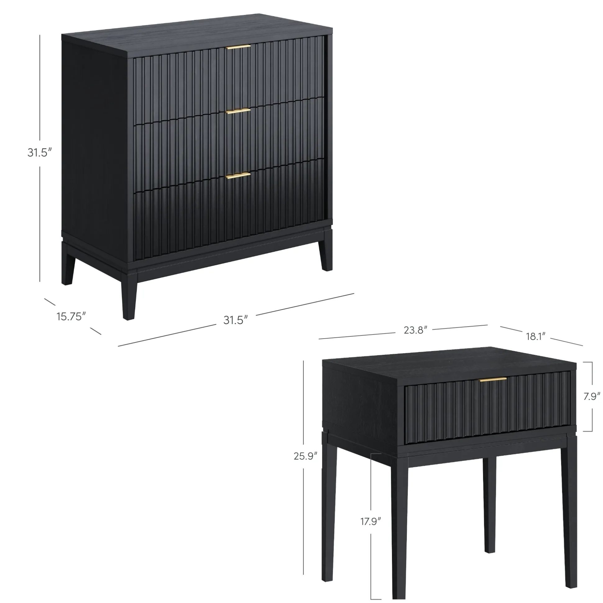 Fluted Wood Bedroom Set Black Oak