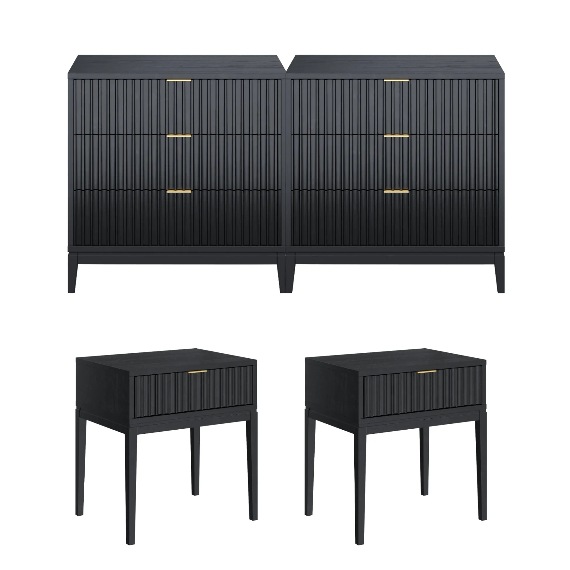 Fluted Wood Bedroom Set Black Oak