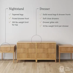 Fluted Wood Bedroom Set Warm Pine