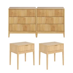 Fluted Wood Bedroom Set Warm Pine