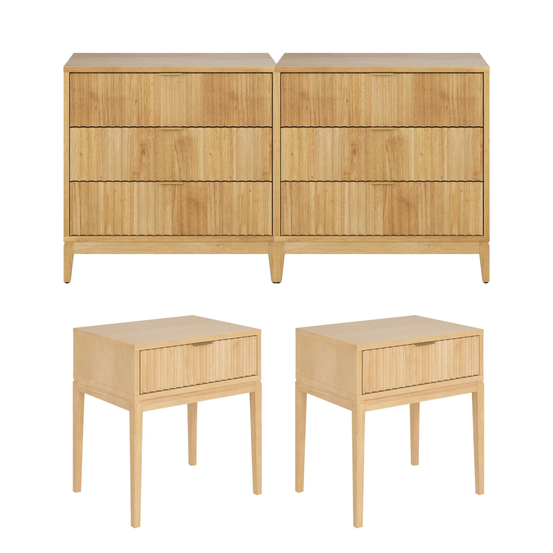 Fluted Wood Bedroom Set Warm Pine