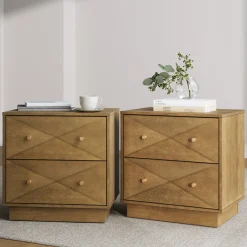 Geometric Wood Modern Nightstands Light Brown (Set of 2)