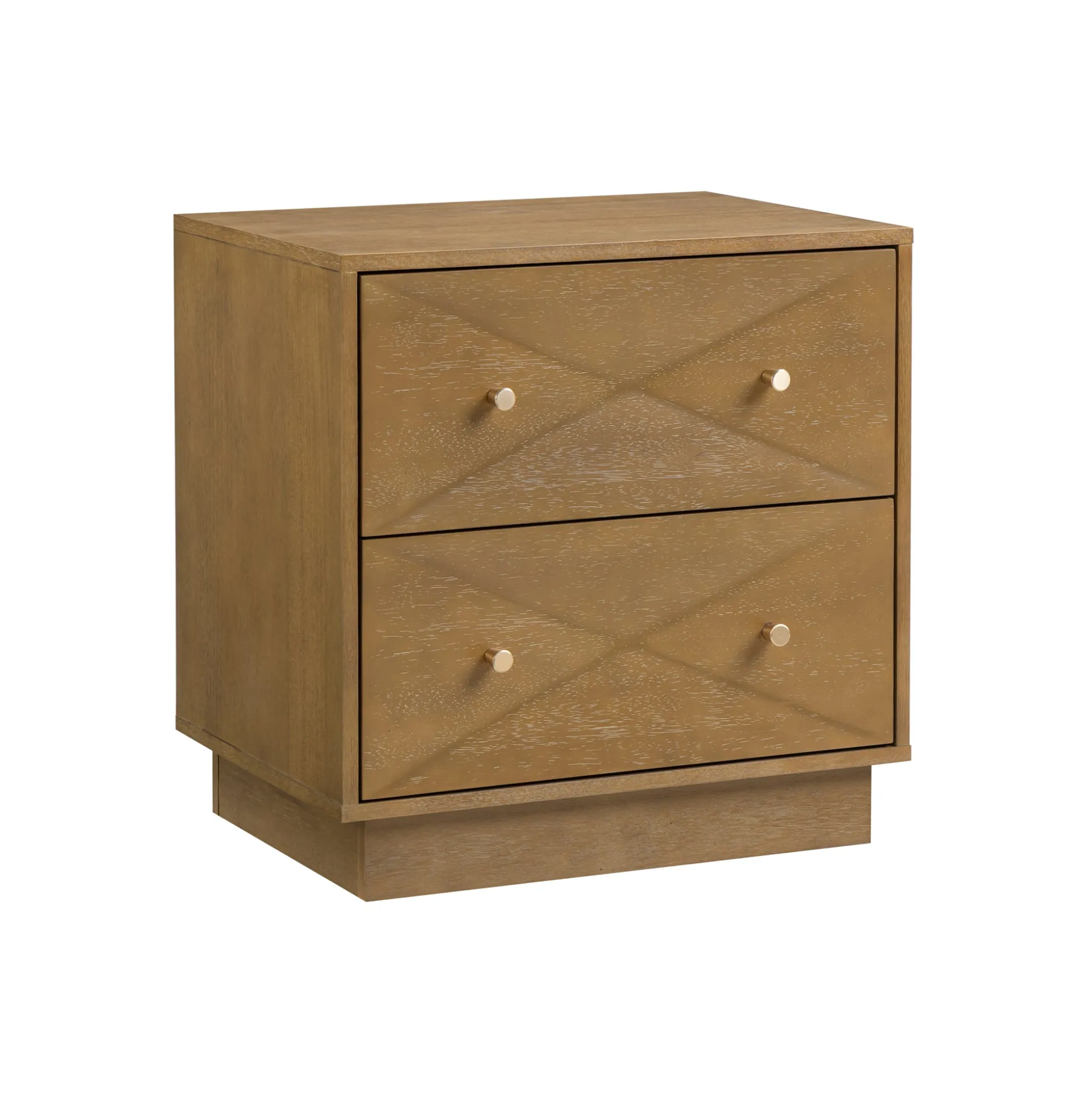 Geometric Wood Modern Nightstand with 2 Drawers Light Brown