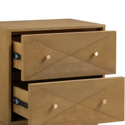 Geometric Wood Modern Nightstand with 2 Drawers Light Brown