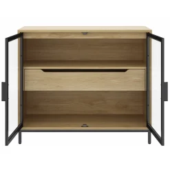 Glass Cabinet Credenza with Drawer Light Oak (Set of 4)