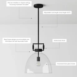 Glass Dome Pendant Lights Black (Set of 2)
