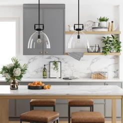 Glass Dome Pendant Lights Black (Set of 2)