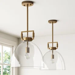 Glass Dome Pendant Lights Brass (Set of 2)