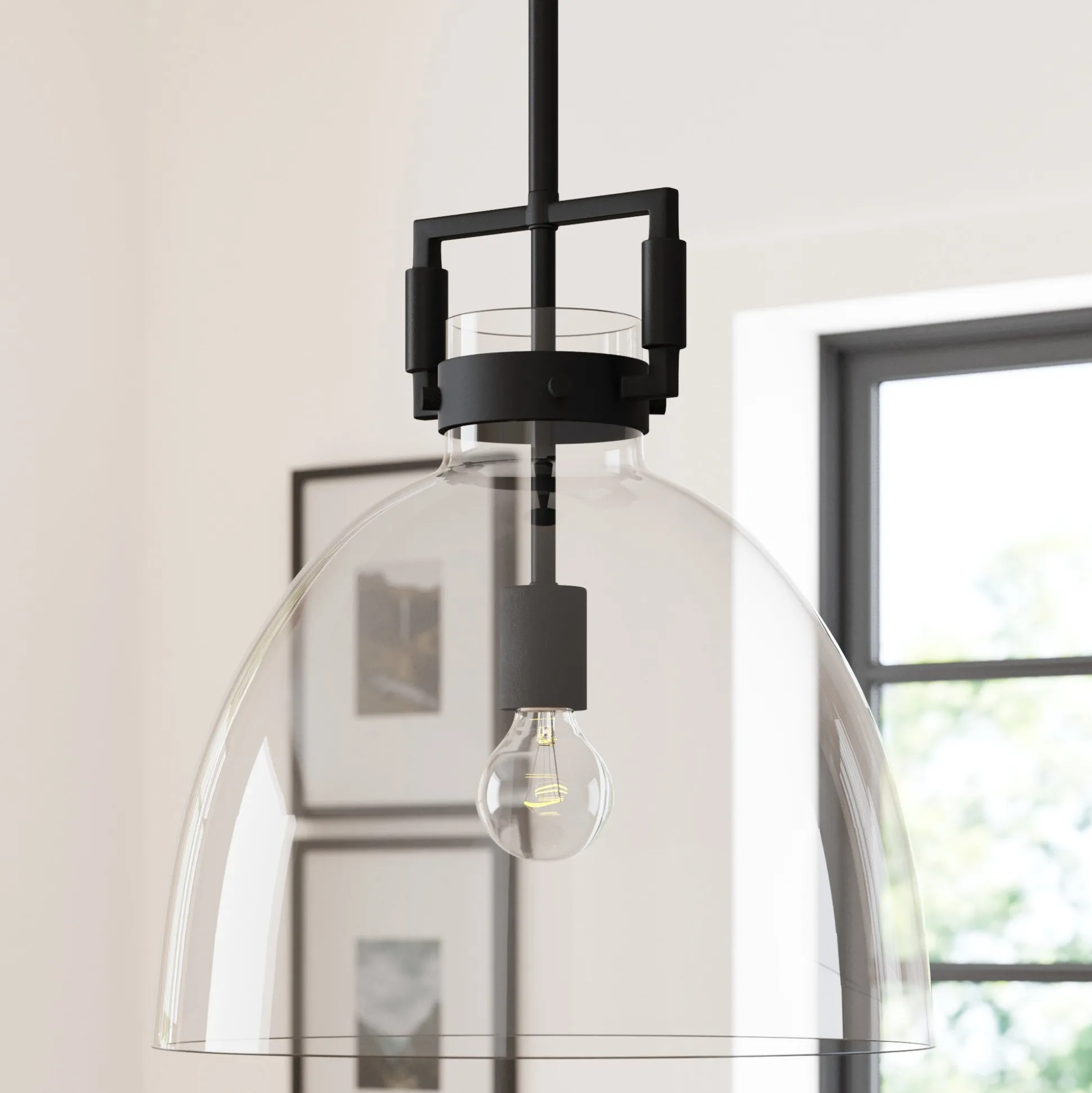 Glass Dome Shade Ceiling Pendant Light Black