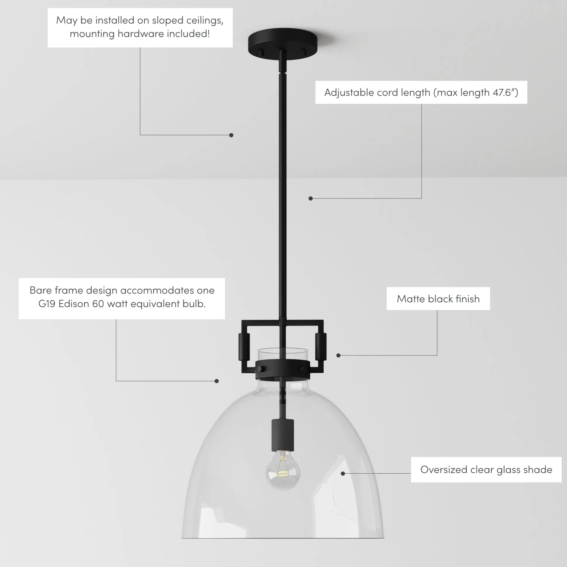 Glass Dome Shade Ceiling Pendant Light Black