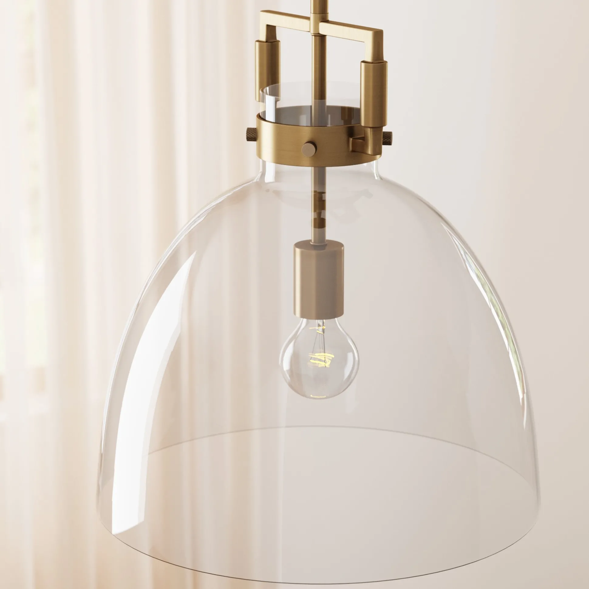 Glass Dome Shade Ceiling Pendant Light Brass