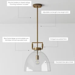 Glass Dome Shade Ceiling Pendant Light Brass