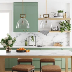 Glass Dome Shade Ceiling Pendant Light Brass