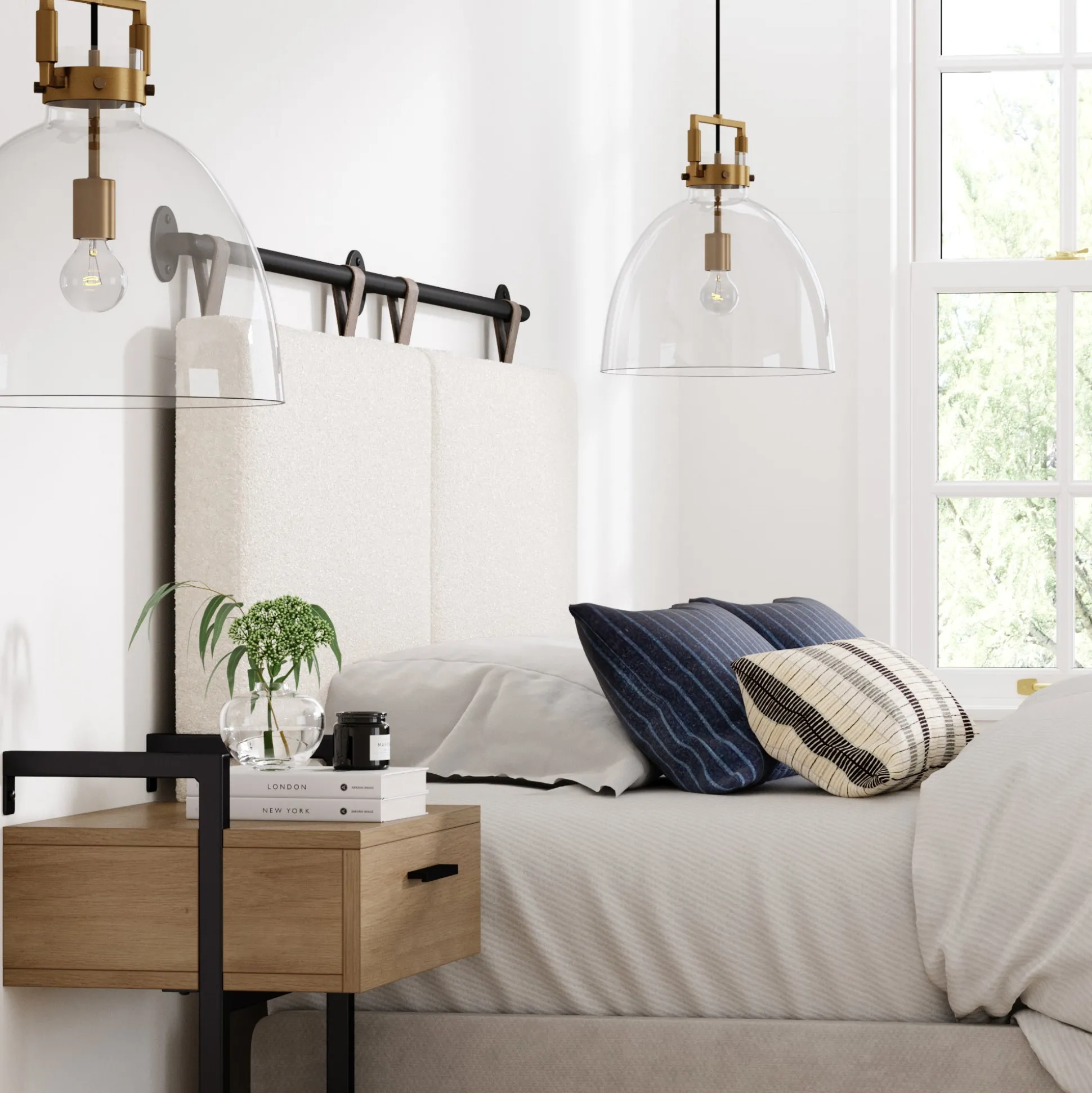 Glass Dome Shade Ceiling Pendant Light Brass