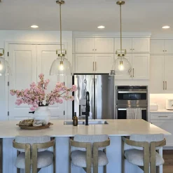 Glass Dome Shade Ceiling Pendant Light Brass