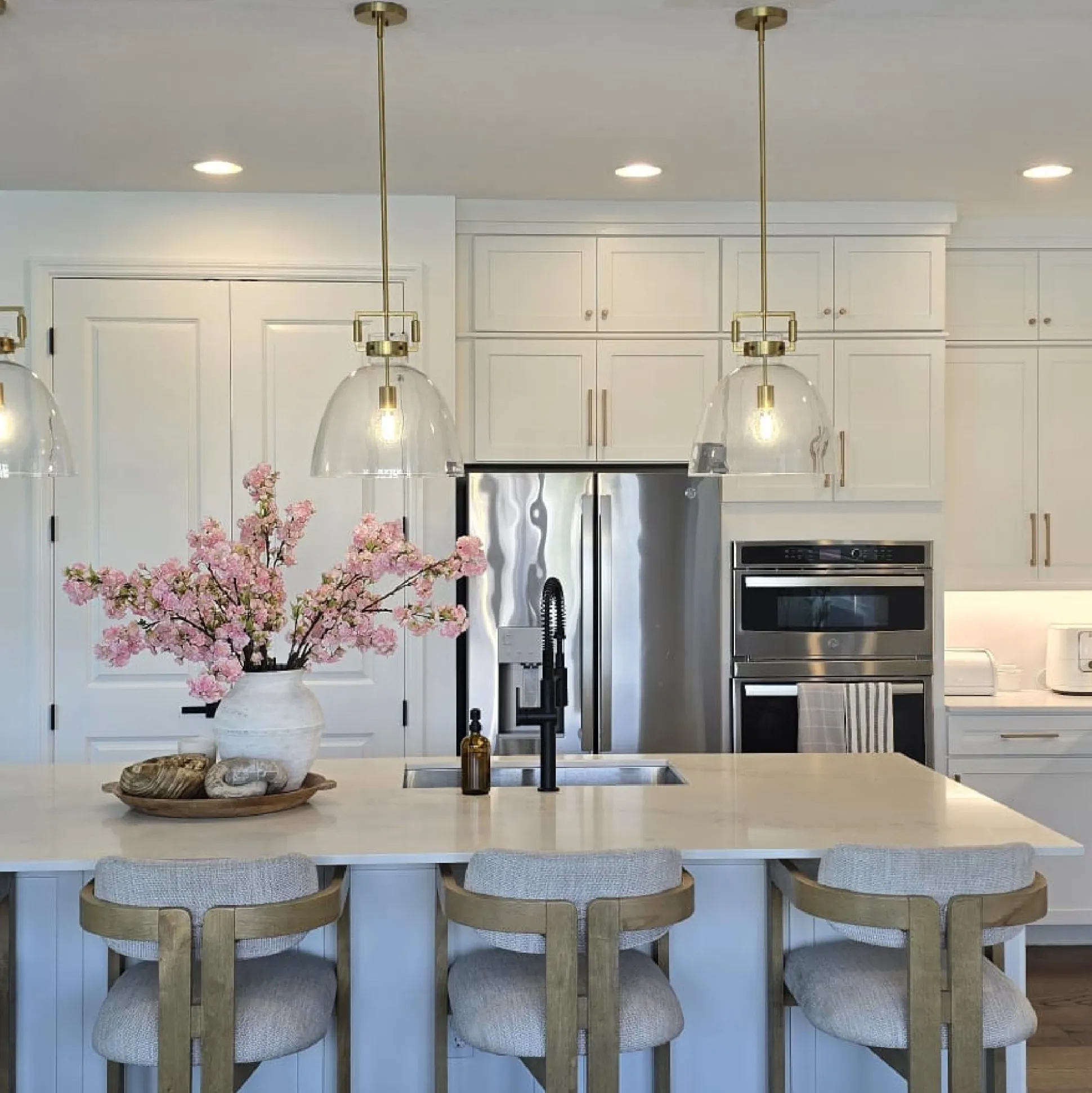 Glass Dome Shade Ceiling Pendant Light Brass