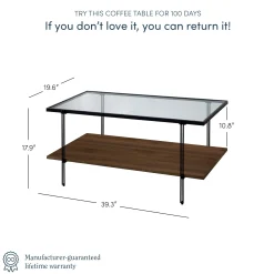 Glass Top Modern Coffee Table Walnut