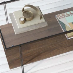 Glass Top Modern Coffee Table Walnut