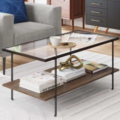 Glass Top Modern Coffee Table Walnut