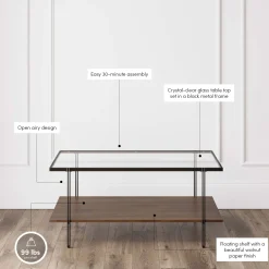 Glass Top Modern Coffee Table Walnut