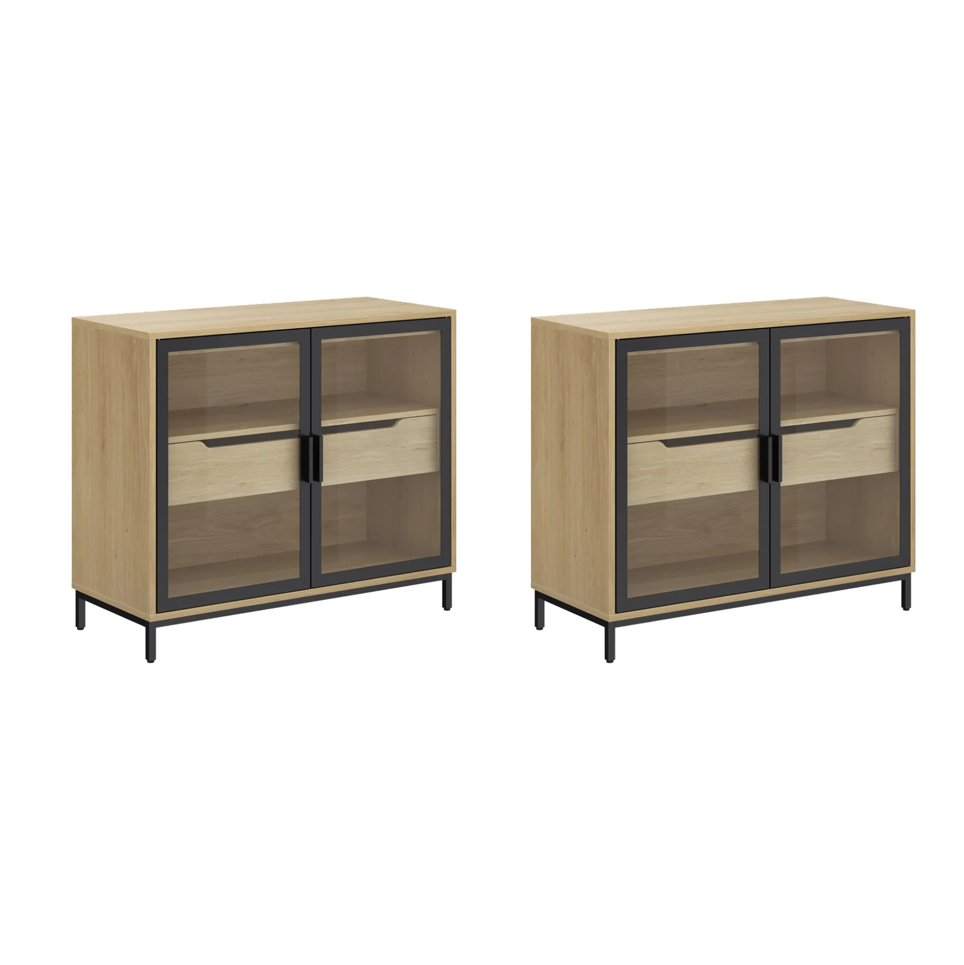 Glass TV Stand Console Cabinet with Doors for TVs up to 65"