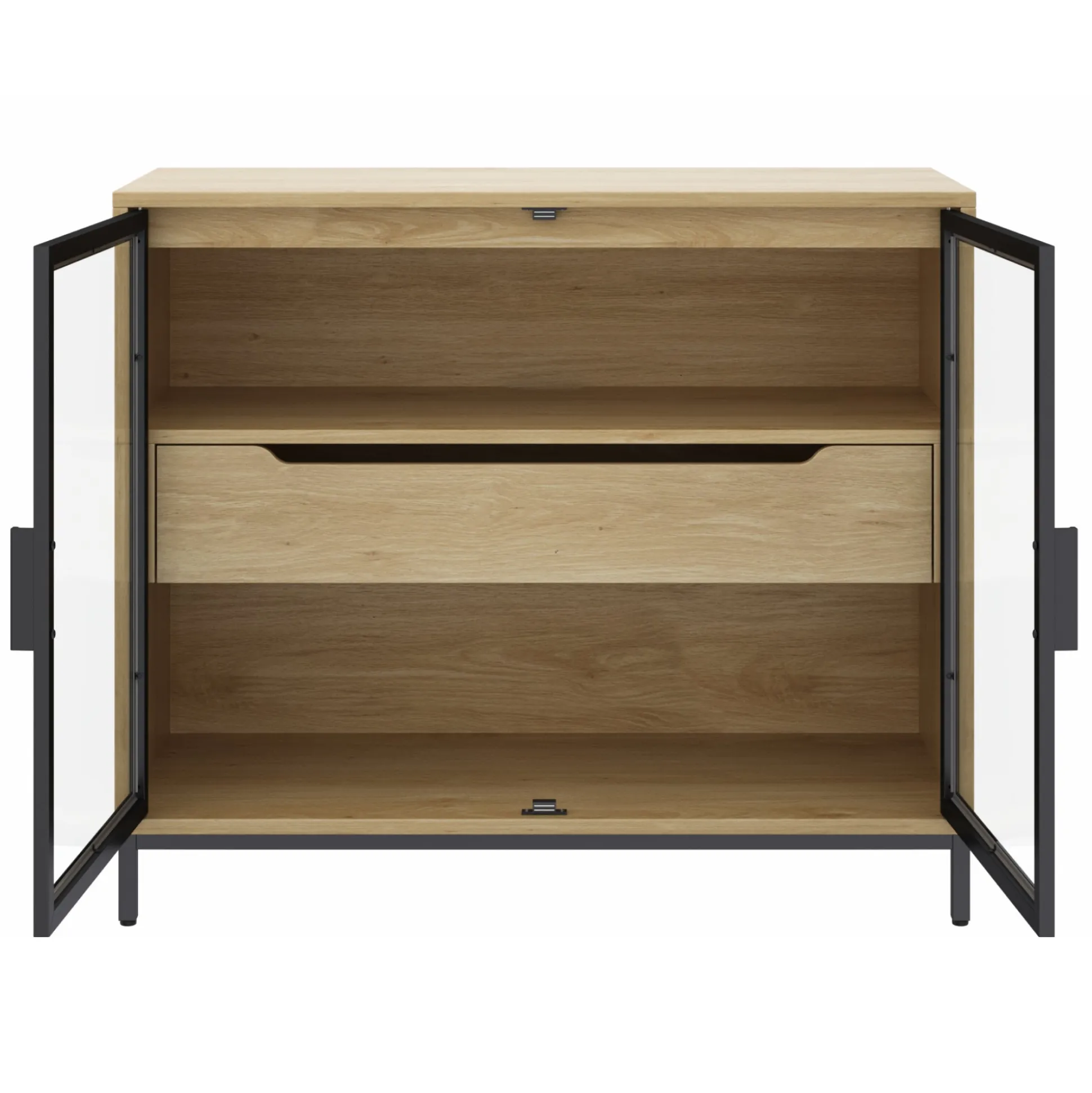 Glass TV Stand Console Cabinet with Doors for TVs up to 65"