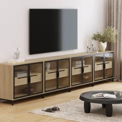 Glass TV Stand Console Cabinet with Doors for TVs up to 100"