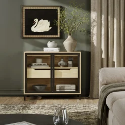 Glass TV Stand Console Cabinet with Doors for TVs up to 100"