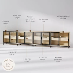 Glass TV Stand Console Cabinet with Doors for TVs up to 100