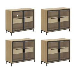 Glass TV Stand Console Cabinet with Doors for TVs up to 100