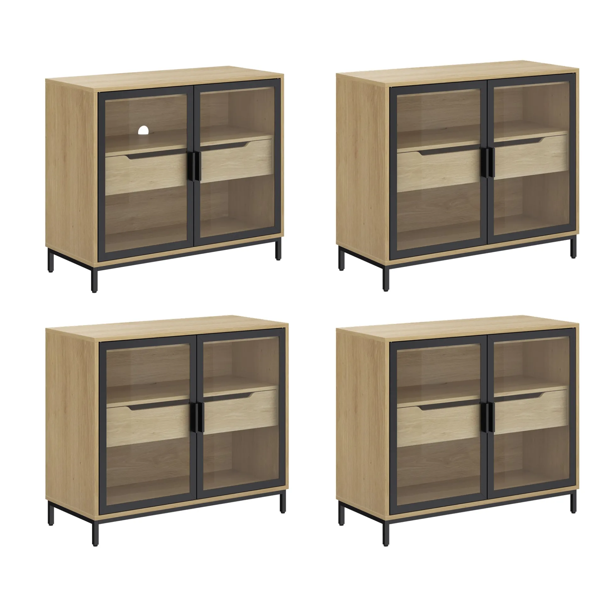 Glass TV Stand Console Cabinet with Doors for TVs up to 100"