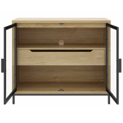 Glass TV Stand Console Cabinet with Doors for TVs up to 100
