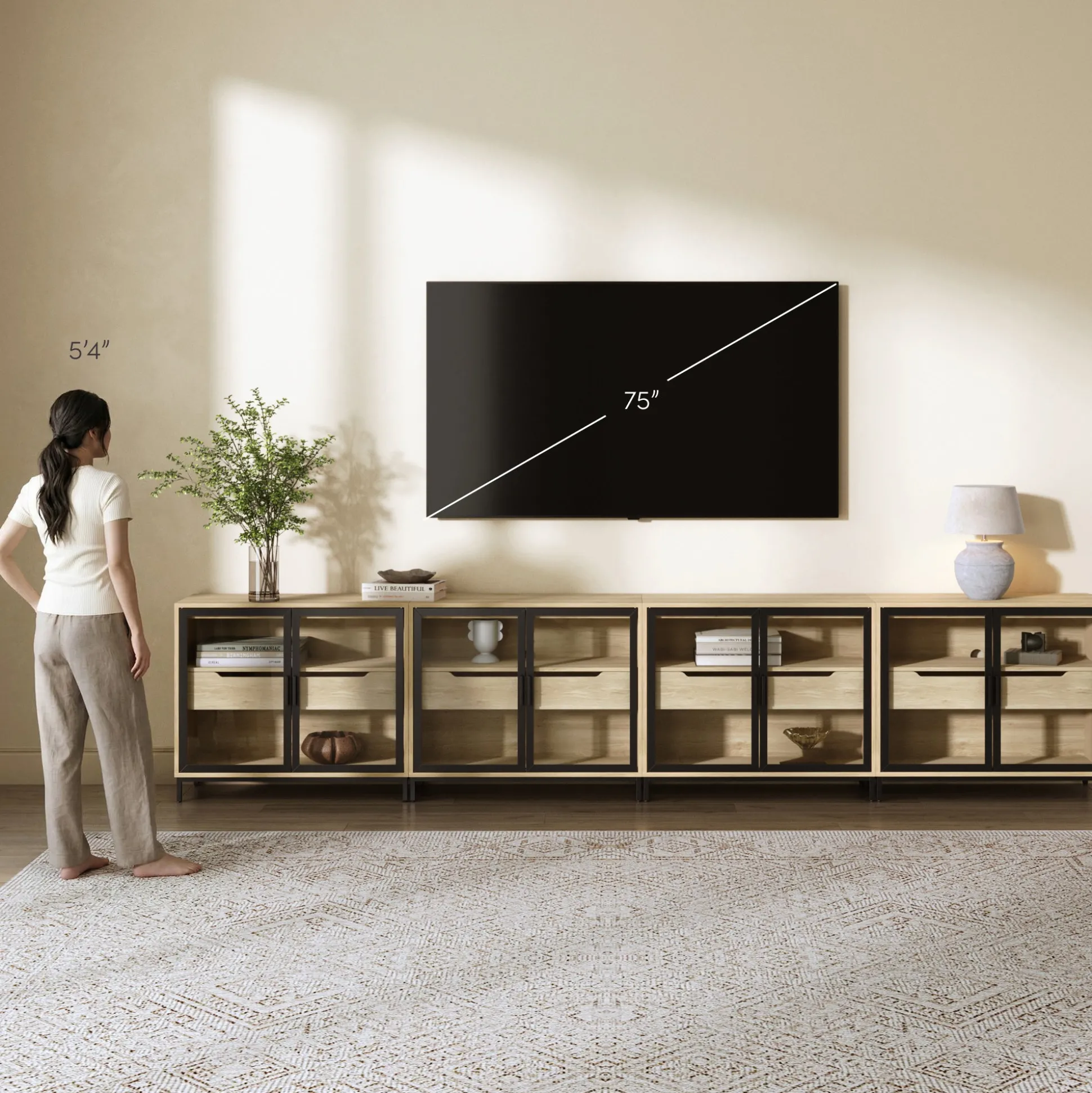 Glass TV Stand Console Cabinet with Doors for TVs up to 100"