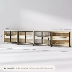 Glass TV Stand Console Cabinet with Doors for TVs up to 100