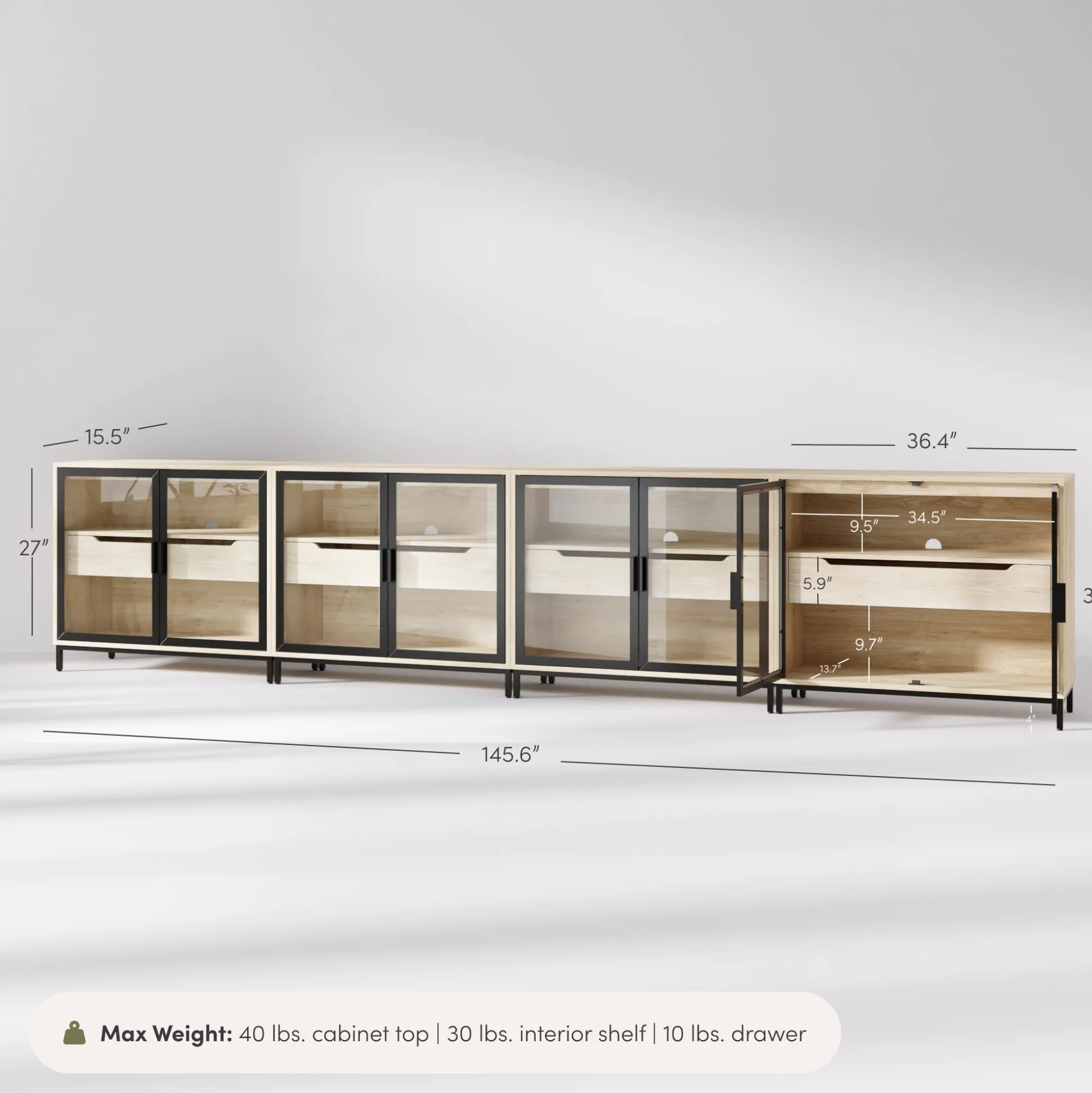 Glass TV Stand Console Cabinet with Doors for TVs up to 100"