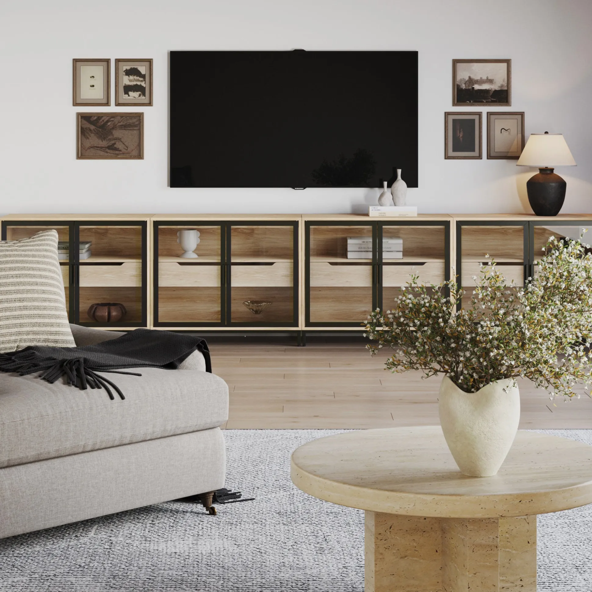 Glass TV Stand Console Cabinet with Doors for TVs up to 100"