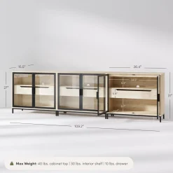 Glass TV Stand Console Cabinet with Doors for TVs up to 75"