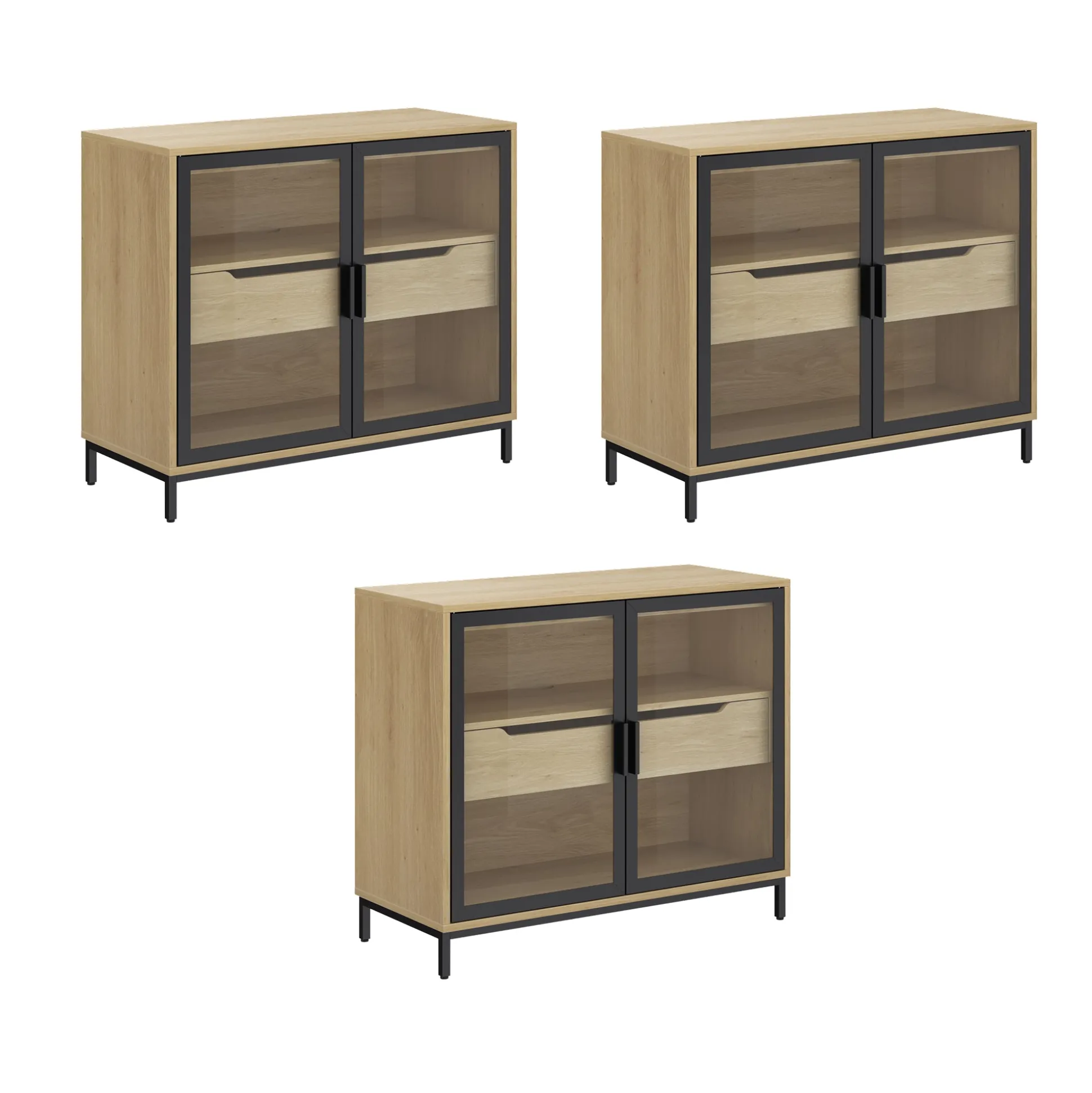 Glass TV Stand Console Cabinet with Doors for TVs up to 75"